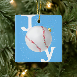 Joy bauble baseball sky blue kerstfeestdag keramisch ornament