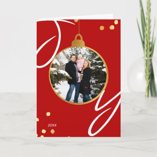 Joy Bauble Gepersonaliseerde Foto Gold Foil Kerstm Kaart (Voorkant)
