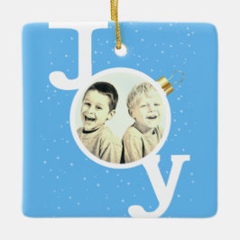 Joy bauble text on sky blue kerstfeestay keramisch ornament