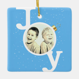 Joy bauble text on sky blue kerstfeestay keramisch ornament