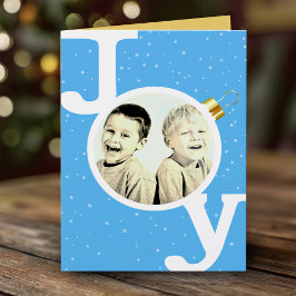Joy bauble text op sky blue Kerstmis Feestdagen Kaart