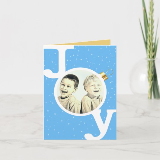 Joy bauble text op sky blue Kerstmis Feestdagen Kaart (Voorkant)