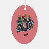 Joy Black Cat Kerstmis Metalen Ornament (Voorkant Rechts)