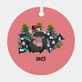 Joy Black Cat Kerstmis Metalen Ornament (Voorkant)