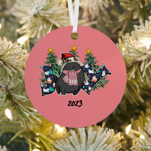 Joy Black Cat Kerstmis Metalen Ornament (Insitu)