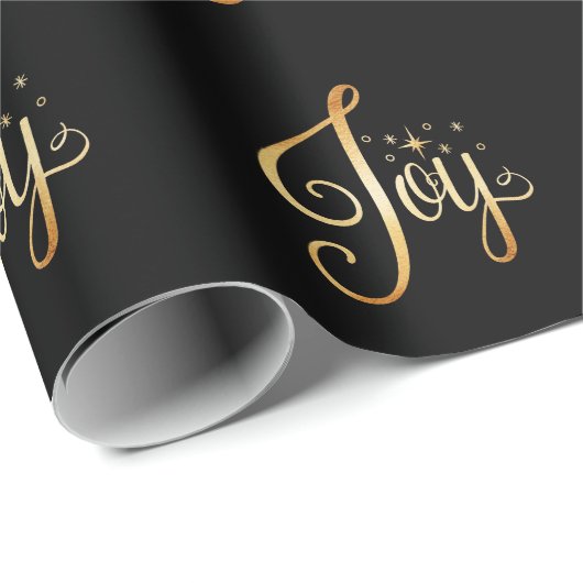 "Joy" Black Gold Script Elegant Holiday Cadeaupapier (Rol Hoek)