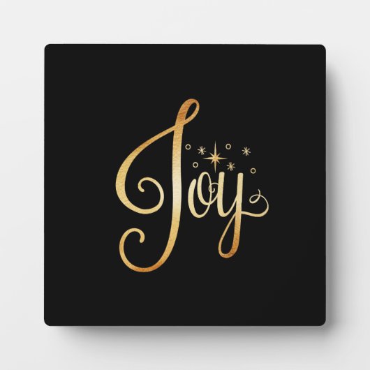 "Joy" Black Gold Script Elegant Holiday Fotoplaat (Voorkant)