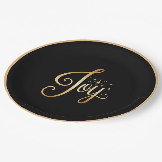 "Joy" Black Gold Script Elegant Holiday Papieren Bordje (Gekanteld)