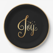 "Joy" Black Gold Script Elegant Holiday Papieren Bordje (Voorkant)