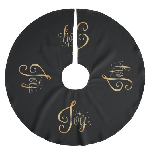 "Joy" Black Gold Script Elegant Holiday Seasonal Kerstboom Rok (Voorkant)