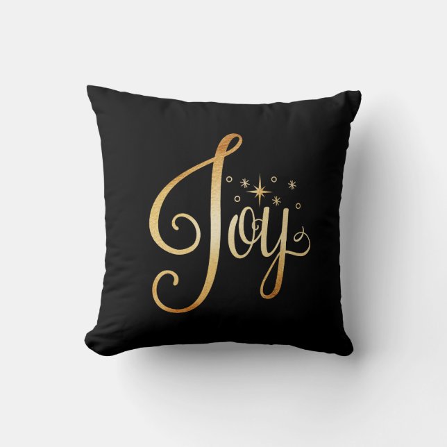 "Joy" Black Gold Script Elegant Holiday Seasonal Kussen (Voorkant)
