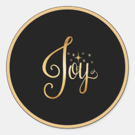 "Joy" Black Gold Script Elegant Holiday Seasonal Ronde Sticker