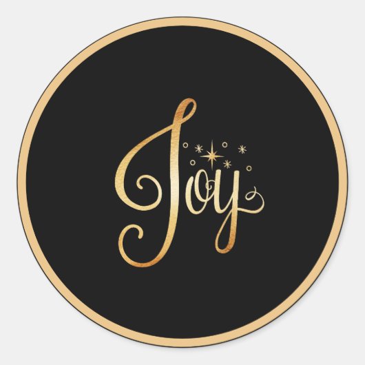 "Joy" Black Gold Script Elegant Holiday Seasonal Ronde Sticker (Voorkant)