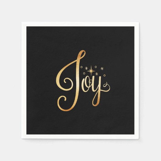 "Joy" Black Gold Script Elegant Holiday Servet (Voorkant)