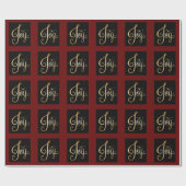 "Joy" Black Red Gold Script Elegant Holiday Cadeaupapier (Vlak)