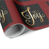 "Joy" Black Red Gold Script Elegant Holiday Cadeaupapier (Rol Hoek)