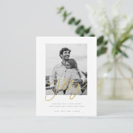 Joy Black White-fotokerstkaart Briefkaart (Staand voorkant)