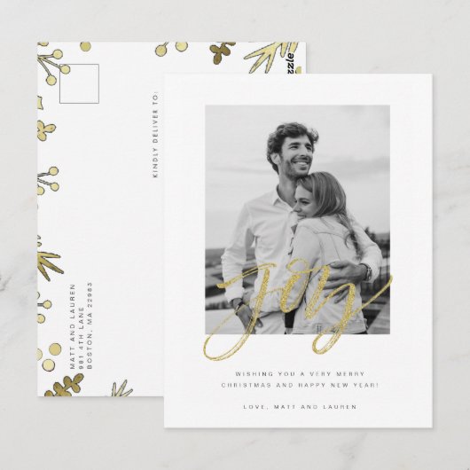 Joy Black White-fotokerstkaart Briefkaart (Voorkant / Achterkant)