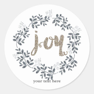 JOY Blad Krans Rustieke Feestdag Zilver Goud Stick Ronde Sticker