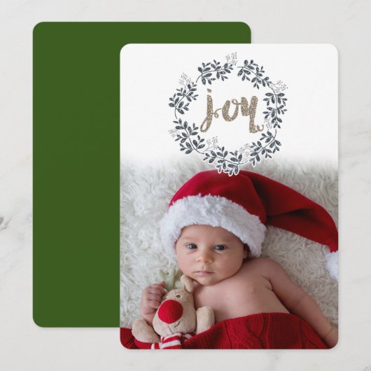 JOY Blad Krans Rustieke Feestelijke Vakantie Foto Feestdagenkaart (Voorkant / Achterkant)