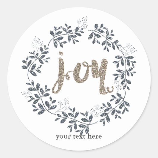 JOY Blad Krans Rustieke Kerst Zilver Goud Sticker (Voorkant)