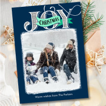 JOY Blauw Modern Vet Script Eenvoudige Foto Kerstm