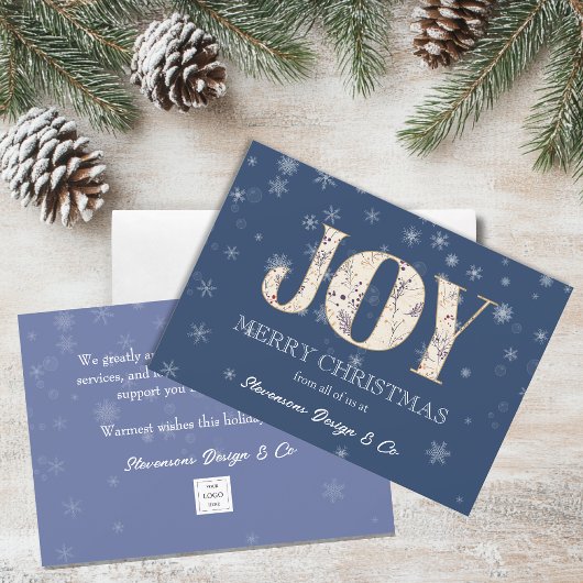 Joy Blue Business Holiday Kaart met Logo