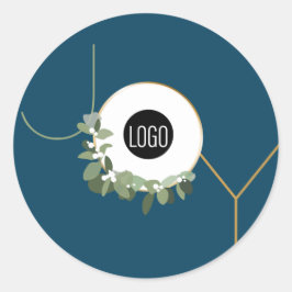 Joy Blue Christmas Moderne krans Custom logo Ronde Sticker