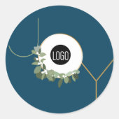 Joy Blue Christmas Moderne krans Custom logo Ronde Sticker (Voorkant)