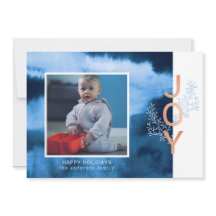 Joy | Blue Waterverf Wash Holiday Photo Card