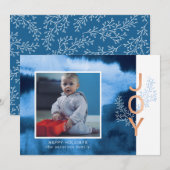 Joy | Blue Waterverf Wash Holiday Photo Card Feestdagenkaart (Voorkant / Achterkant)