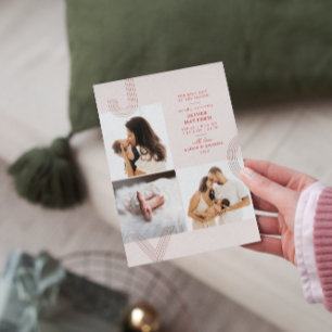 Joy Blush Birth Announement Gold Foil Holiday Folie Feestdagenkaart