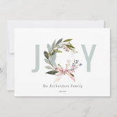Joy Blush Blauw Groene Winter Kerst Krans Feestdagenkaart (Voorkant)