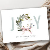 Joy Blush Blauw Groene Winter Kerst Krans Feestdagenkaart