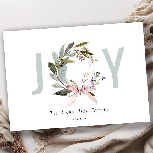 Joy Blush Blauw Groene Winter Kerst Krans Feestdagenkaart