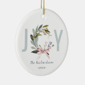 Joy Blush Blauw Groene Winter Kerst Krans Foto Keramisch Ornament (Rechts)