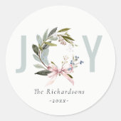 Joy Blush Blauw Groene Winter Kerst Krans Ronde Sticker (Voorkant)