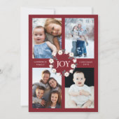 Joy Blush Bourgondië Floral krans Kerstmis 4 Foto Feestdagenkaart (Voorkant)