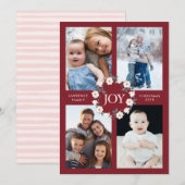 Joy Blush Bourgondië Floral krans Kerstmis 4 Foto Feestdagenkaart (Voorkant / Achterkant)