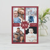Joy Blush Bourgondië Floral krans Kerstmis 4 Foto Feestdagenkaart (Staand voorkant)