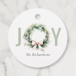 Joy Blush Green Christmas Krans Waterverf Bedankjes Labels