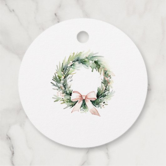 Joy Blush Green Christmas Krans Waterverf Bedankjes Labels (Achterkant)