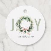 Joy Blush Green Christmas Krans Waterverf Bedankjes Labels (Voorkant)