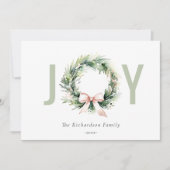 Joy Blush Green Christmas Krans Waterverf Feestdagenkaart (Voorkant)