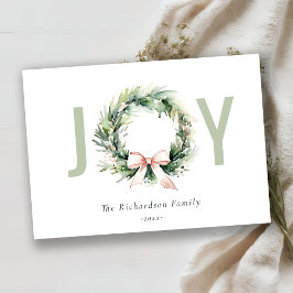 Joy Blush Green Christmas Krans Waterverf Feestdagenkaart