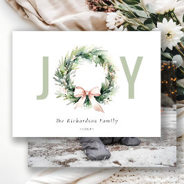 Joy Blush Green Christmas Wreath Foto Feestdagenkaart