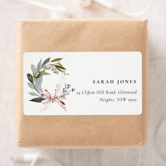 Joy Blush Green Winter Kerstkrans Adres Etiket (Insitu)