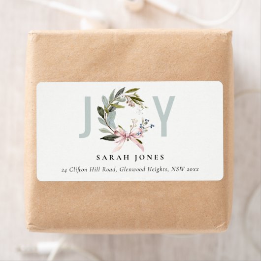 Joy Blush Green Winter Kerstkrans Adres Etiket (Insitu)
