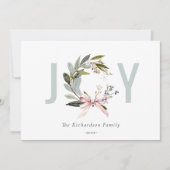 Joy Blush Green Winter Kerstkrans Foto Feestdagenkaart (Voorkant)