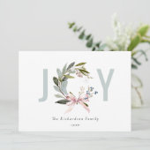Joy Blush Green Winter Kerstkrans Foto Feestdagenkaart (Staand voorkant)